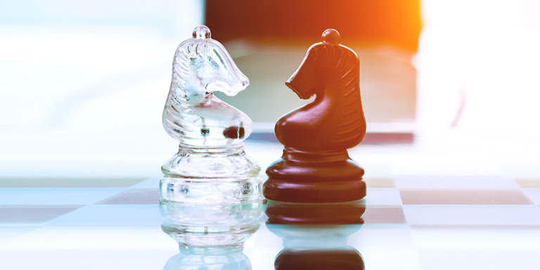 Chess pieces on a board