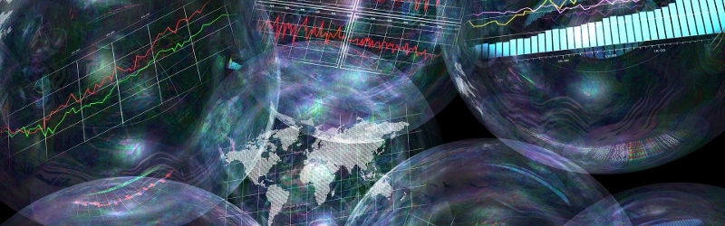 Image of graphs and charts and the world map in circular bubbles