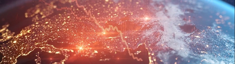 Image of the world with market graphs overlayed