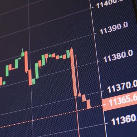 Green and red bar charts depicting fluctuating stock market