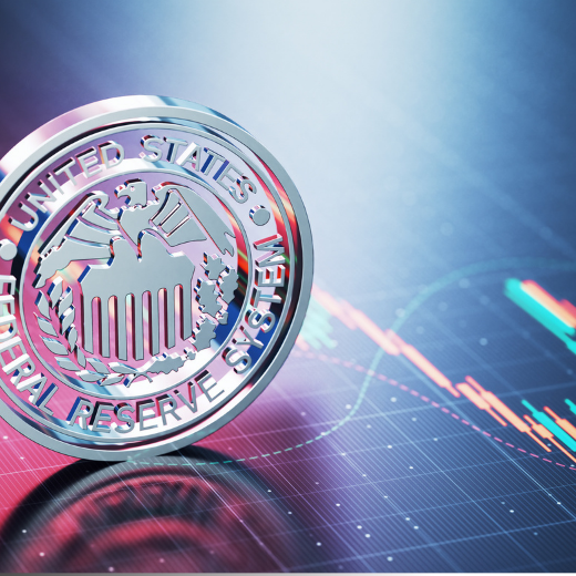 Federal Reserve coin on top of a financial chart abstract