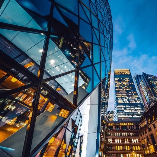 UK Financial District in the evening