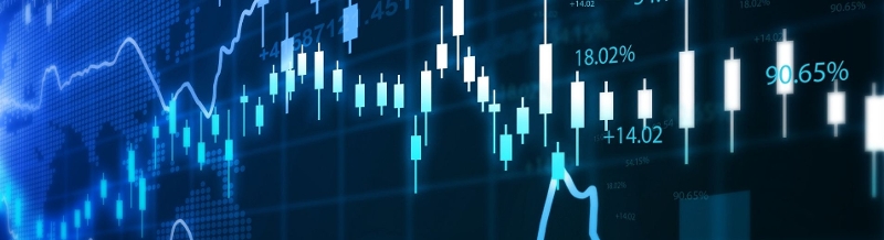 Line and bars of a graph on a blue background