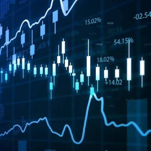Line and bars of a graph on a blue background