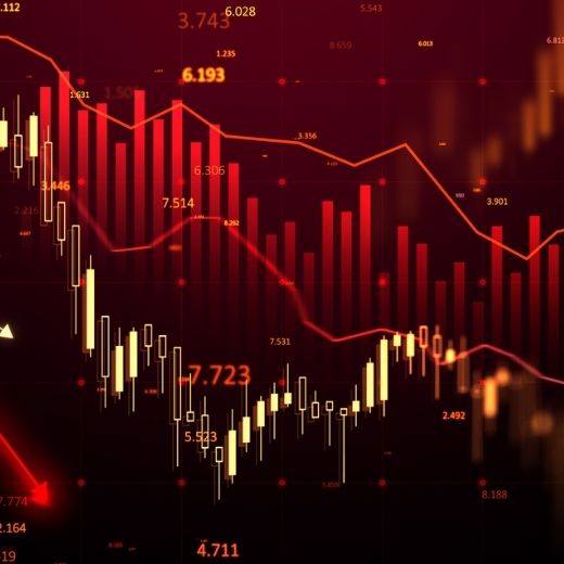 Red background with lines of market data