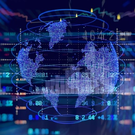Image of the world with data charts surrounding it