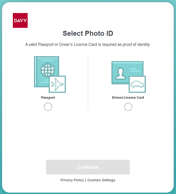Select photo ID screen